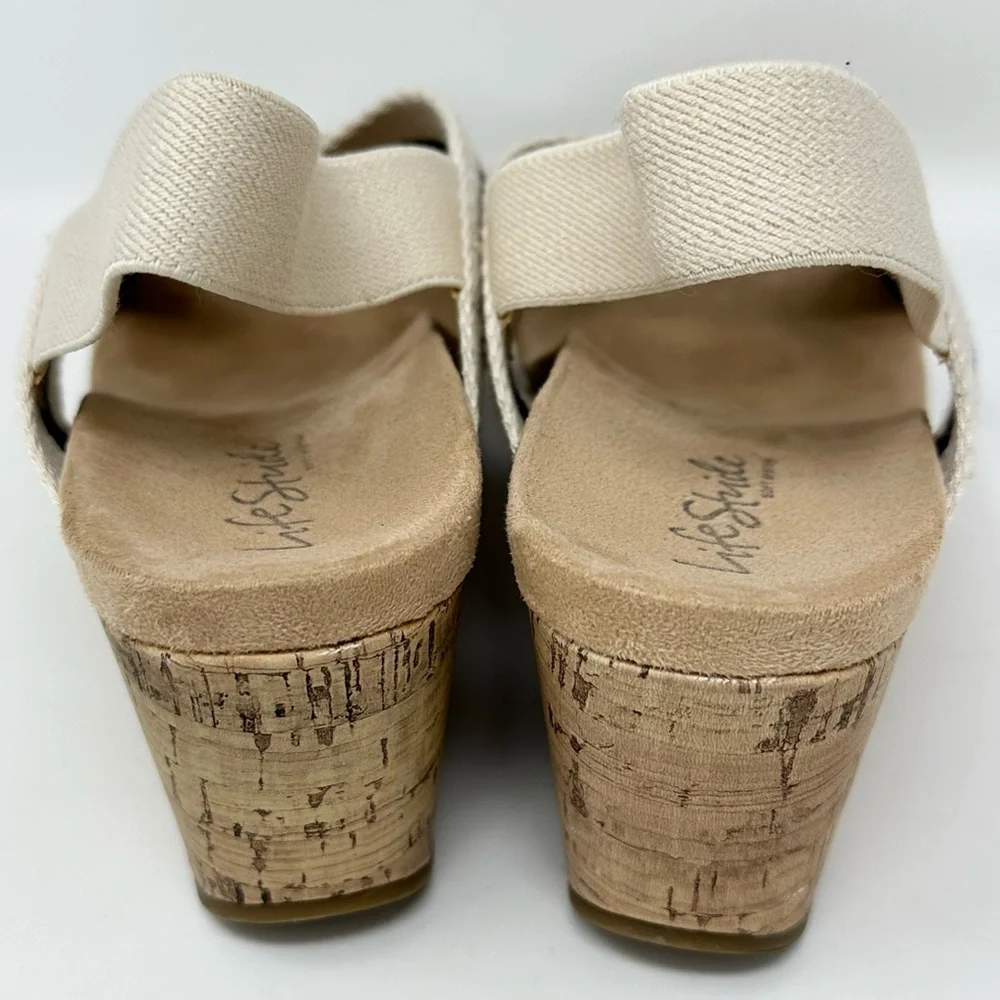 LifeStride Dream Big Women's Strappy Wedge Sandals Almond Navy Blue Size 8